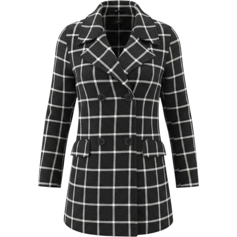Larry Levine Womens Black White Windowpane Plaid Peacoat Double Breasted XL Coat